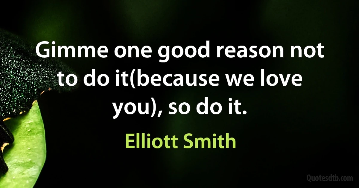 Gimme one good reason not to do it(because we love you), so do it. (Elliott Smith)