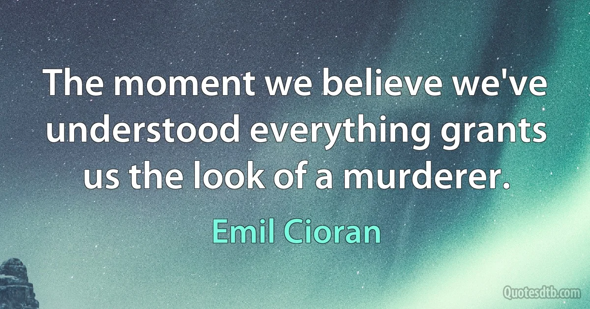 The moment we believe we've understood everything grants us the look of a murderer. (Emil Cioran)