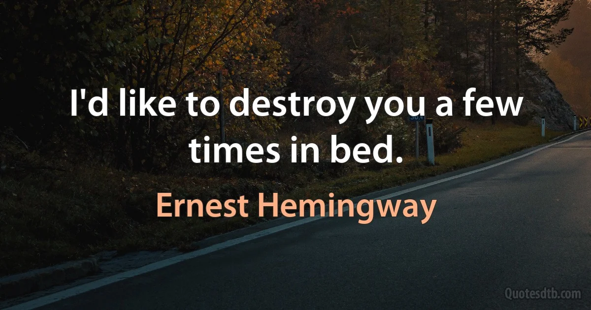 I'd like to destroy you a few times in bed. (Ernest Hemingway)