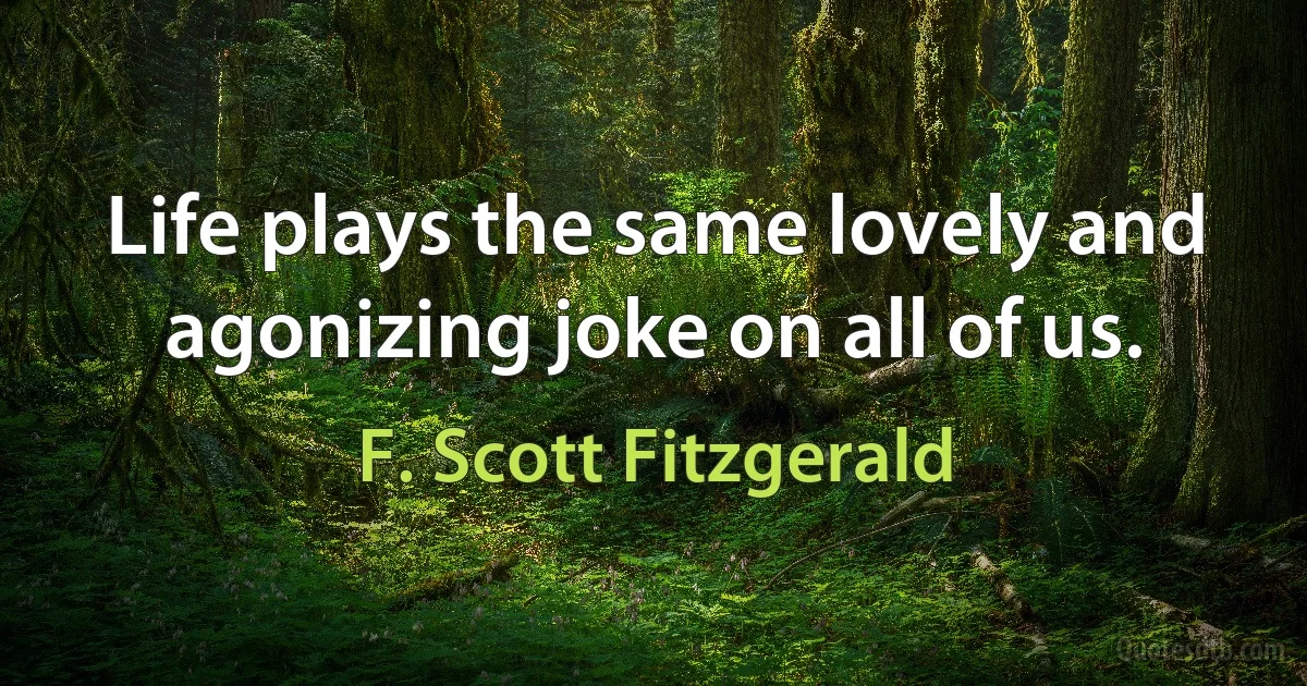 Life plays the same lovely and agonizing joke on all of us. (F. Scott Fitzgerald)