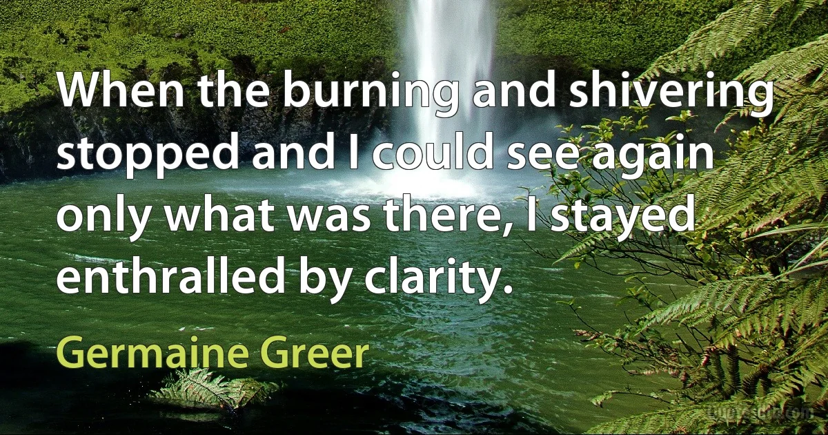 When the burning and shivering stopped and I could see again only what was there, I stayed enthralled by clarity. (Germaine Greer)