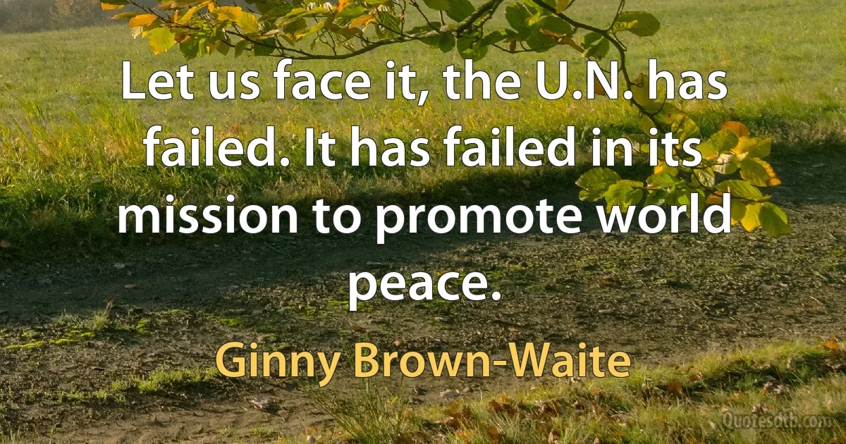 Let us face it, the U.N. has failed. It has failed in its mission to promote world peace. (Ginny Brown-Waite)