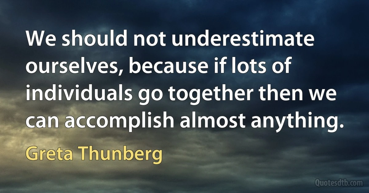 We should not underestimate ourselves, because if lots of individuals go together then we can accomplish almost anything. (Greta Thunberg)