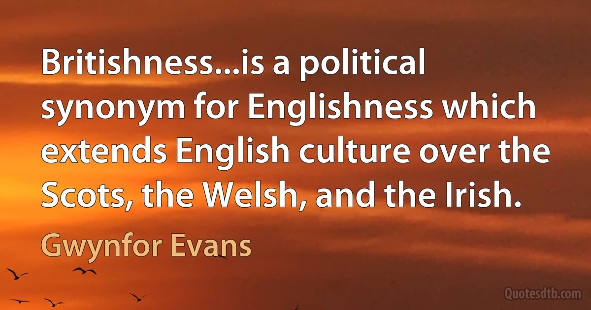 Britishness...is a political synonym for Englishness which extends English culture over the Scots, the Welsh, and the Irish. (Gwynfor Evans)