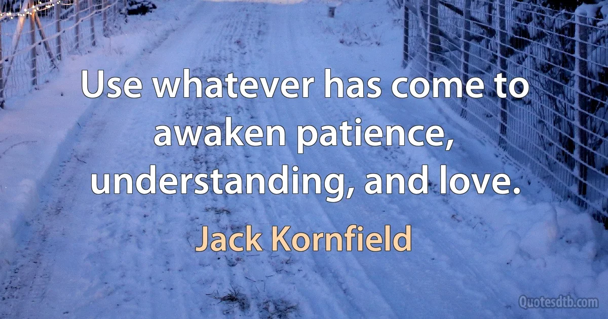 Use whatever has come to awaken patience, understanding, and love. (Jack Kornfield)