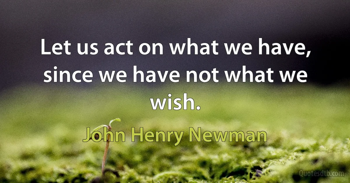 Let us act on what we have, since we have not what we wish. (John Henry Newman)