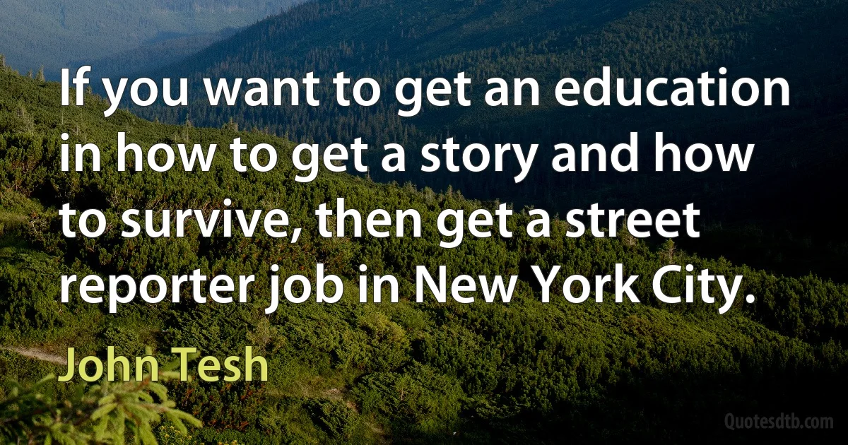 If you want to get an education in how to get a story and how to survive, then get a street reporter job in New York City. (John Tesh)