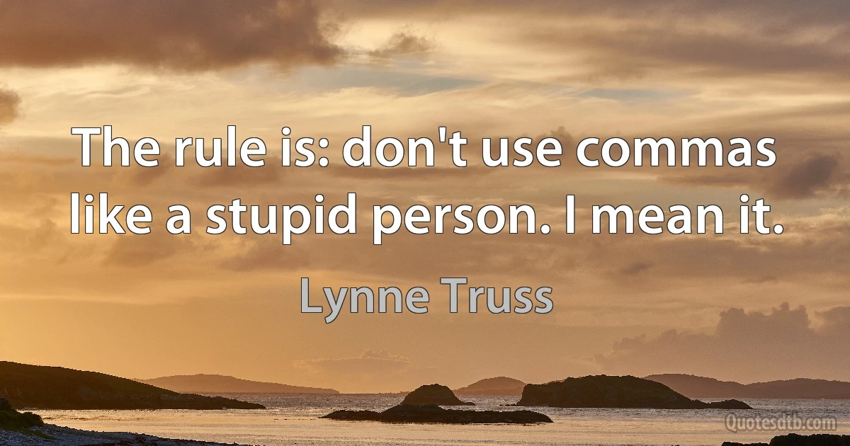 The rule is: don't use commas like a stupid person. I mean it. (Lynne Truss)