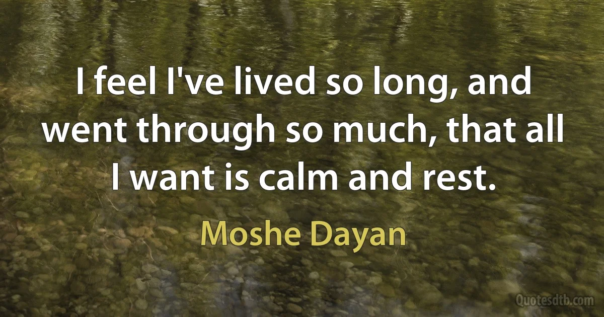 I feel I've lived so long, and went through so much, that all I want is calm and rest. (Moshe Dayan)