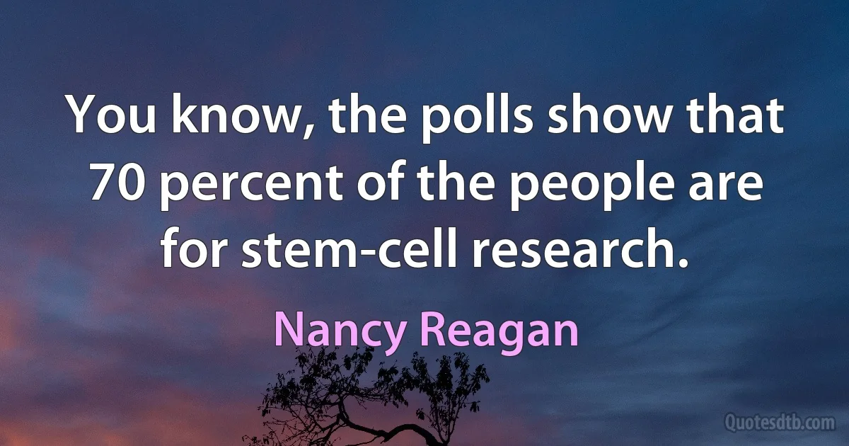 You know, the polls show that 70 percent of the people are for stem-cell research. (Nancy Reagan)