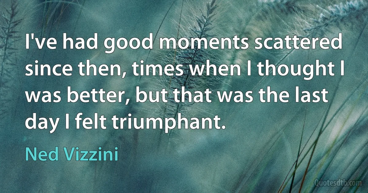 I've had good moments scattered since then, times when I thought I was better, but that was the last day I felt triumphant. (Ned Vizzini)