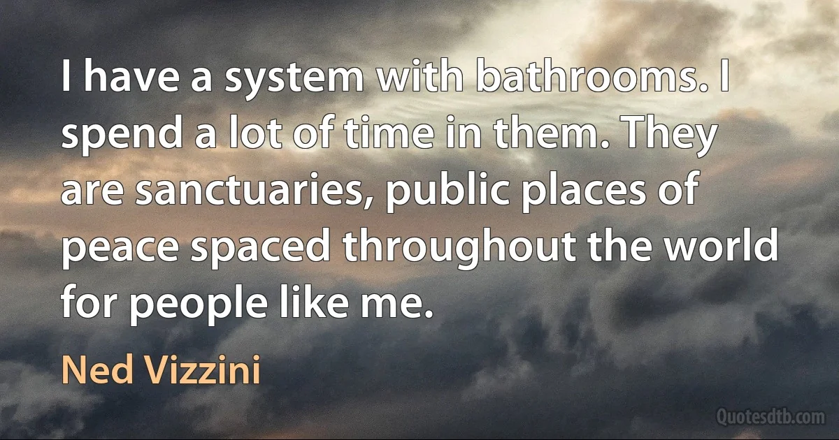 I have a system with bathrooms. I spend a lot of time in them. They are sanctuaries, public places of peace spaced throughout the world for people like me. (Ned Vizzini)