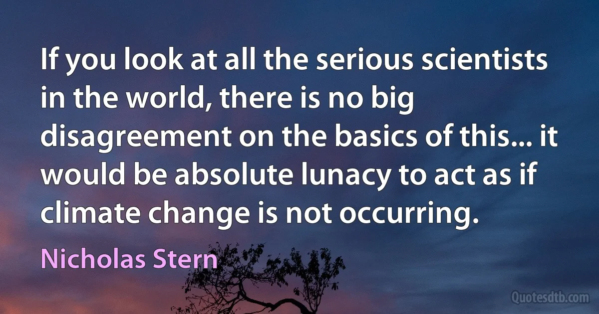 If you look at all the serious scientists in the world, there is no big disagreement on the basics of this... it would be absolute lunacy to act as if climate change is not occurring. (Nicholas Stern)