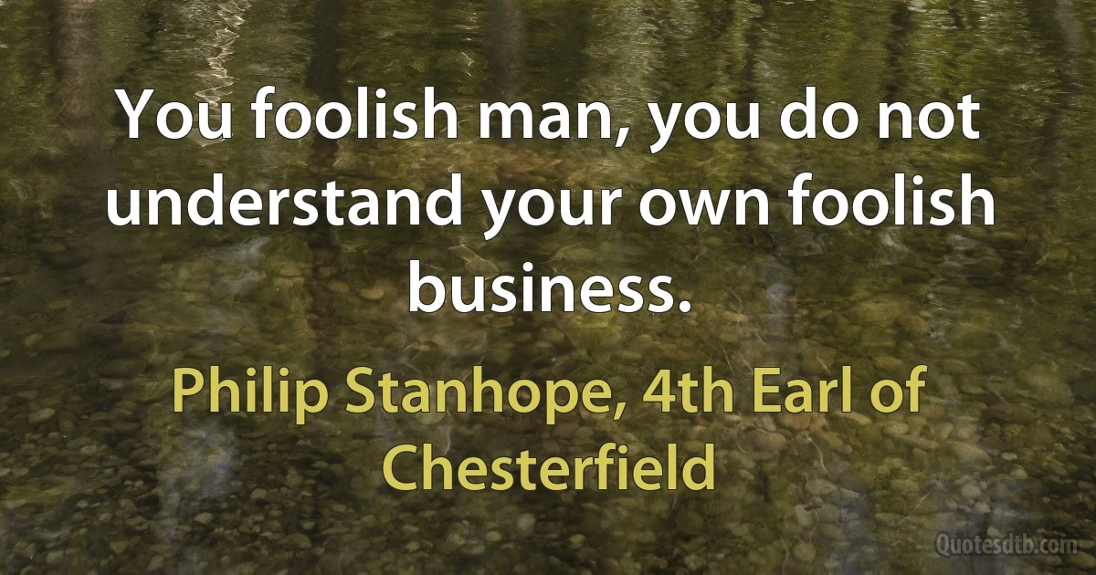 You foolish man, you do not understand your own foolish business. (Philip Stanhope, 4th Earl of Chesterfield)