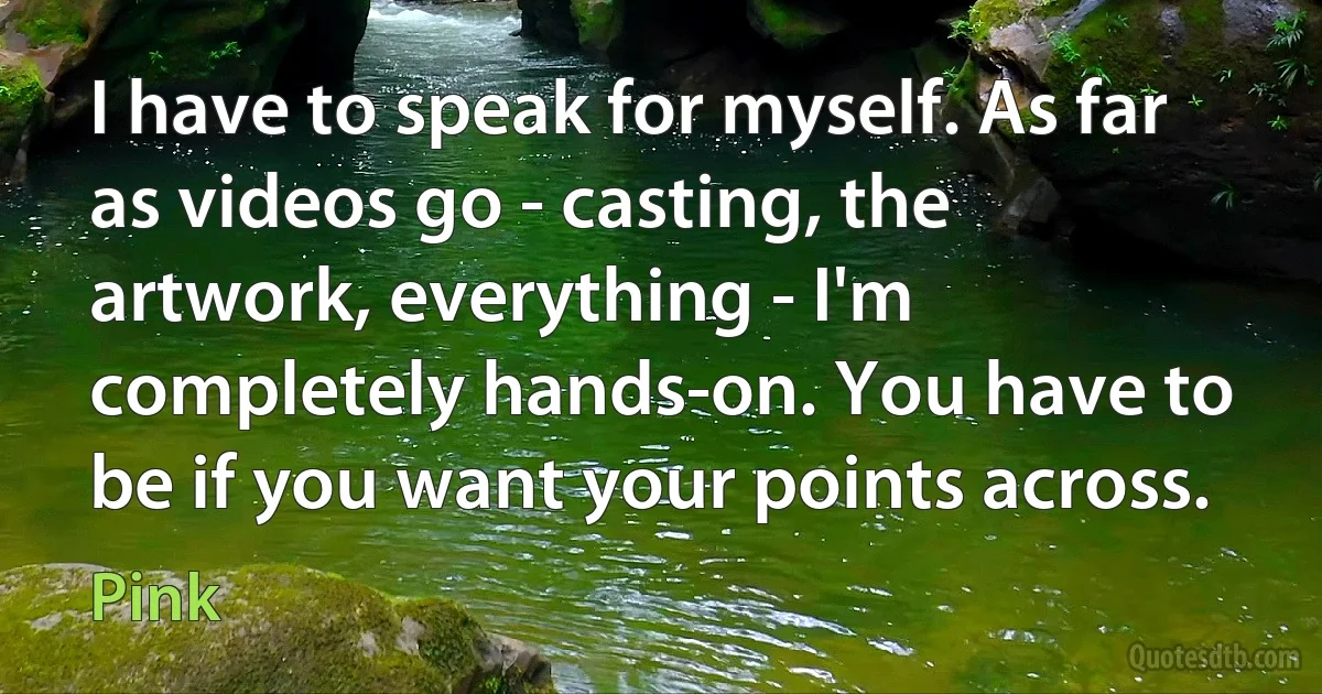 I have to speak for myself. As far as videos go - casting, the artwork, everything - I'm completely hands-on. You have to be if you want your points across. (Pink)