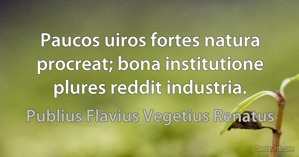 Paucos uiros fortes natura procreat; bona institutione plures reddit industria. (Publius Flavius Vegetius Renatus)