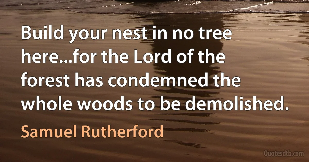 Build your nest in no tree here...for the Lord of the forest has condemned the whole woods to be demolished. (Samuel Rutherford)