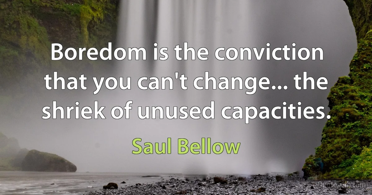 Boredom is the conviction that you can't change... the shriek of unused capacities. (Saul Bellow)