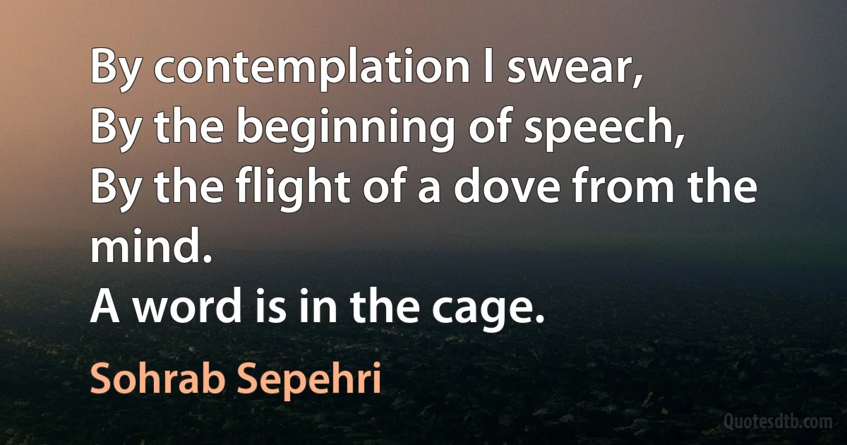 By contemplation I swear,
By the beginning of speech,
By the flight of a dove from the mind.
A word is in the cage. (Sohrab Sepehri)