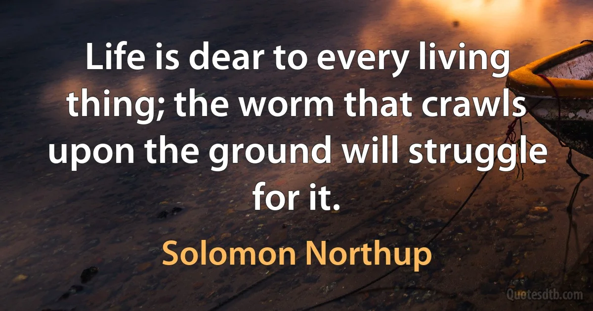 Life is dear to every living thing; the worm that crawls upon the ground will struggle for it. (Solomon Northup)