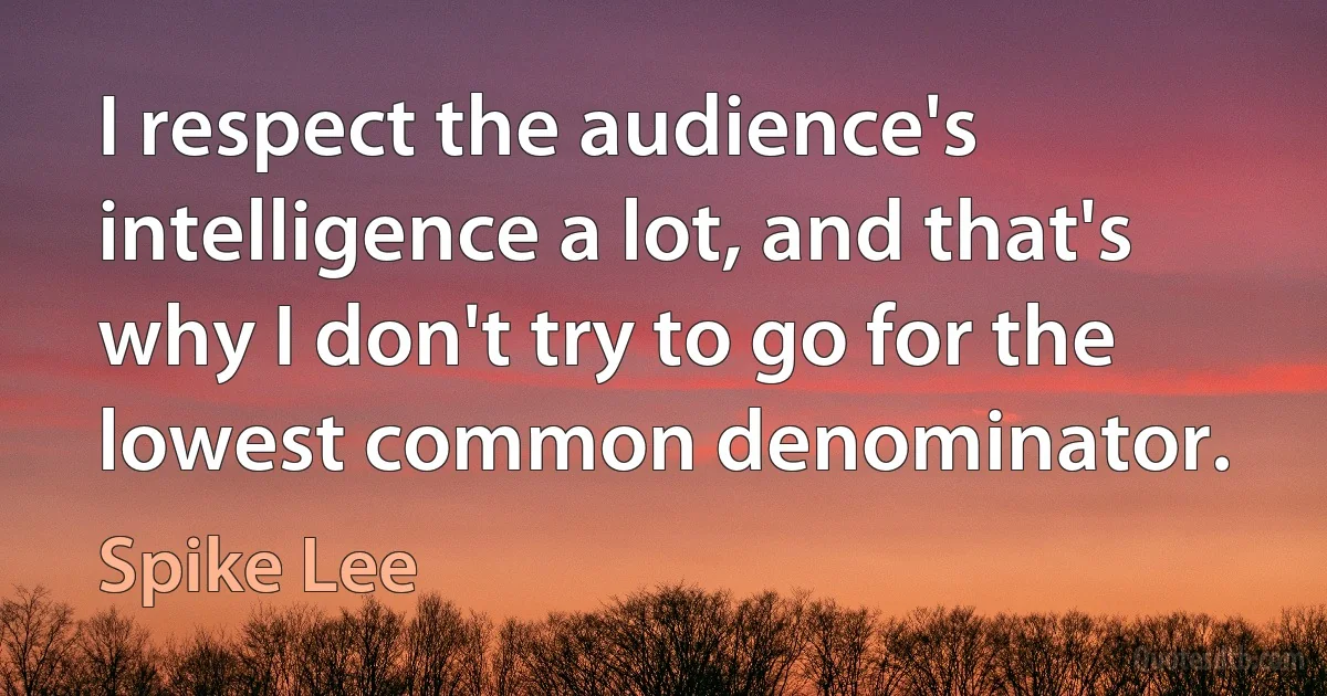 I respect the audience's intelligence a lot, and that's why I don't try to go for the lowest common denominator. (Spike Lee)