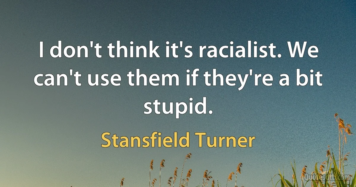 I don't think it's racialist. We can't use them if they're a bit stupid. (Stansfield Turner)