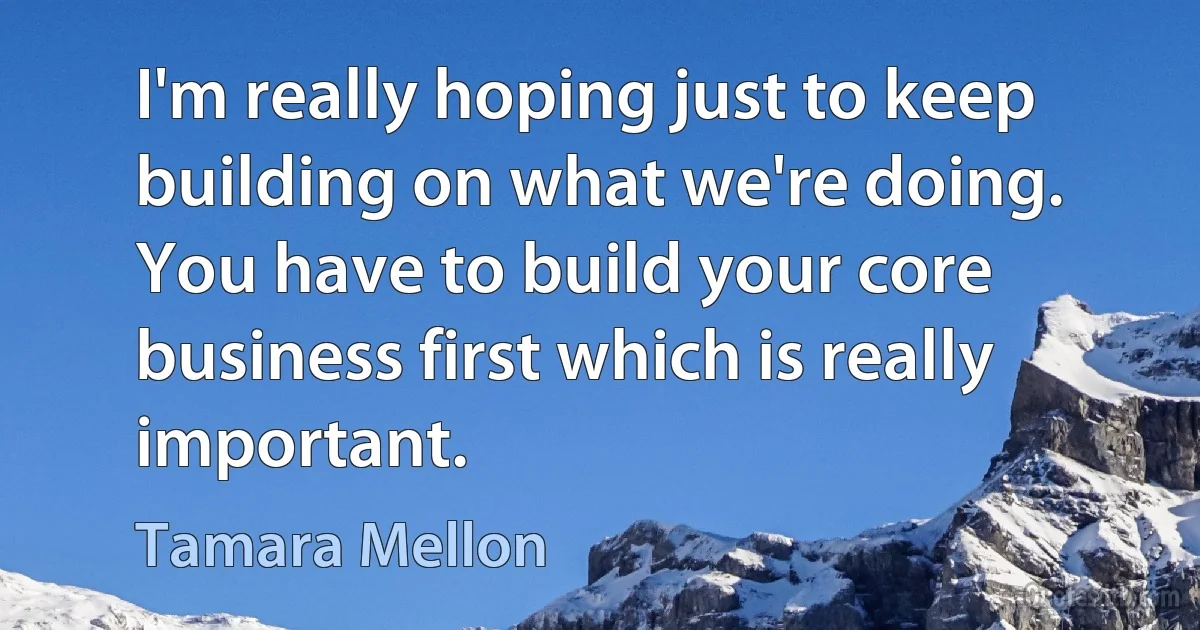 I'm really hoping just to keep building on what we're doing. You have to build your core business first which is really important. (Tamara Mellon)