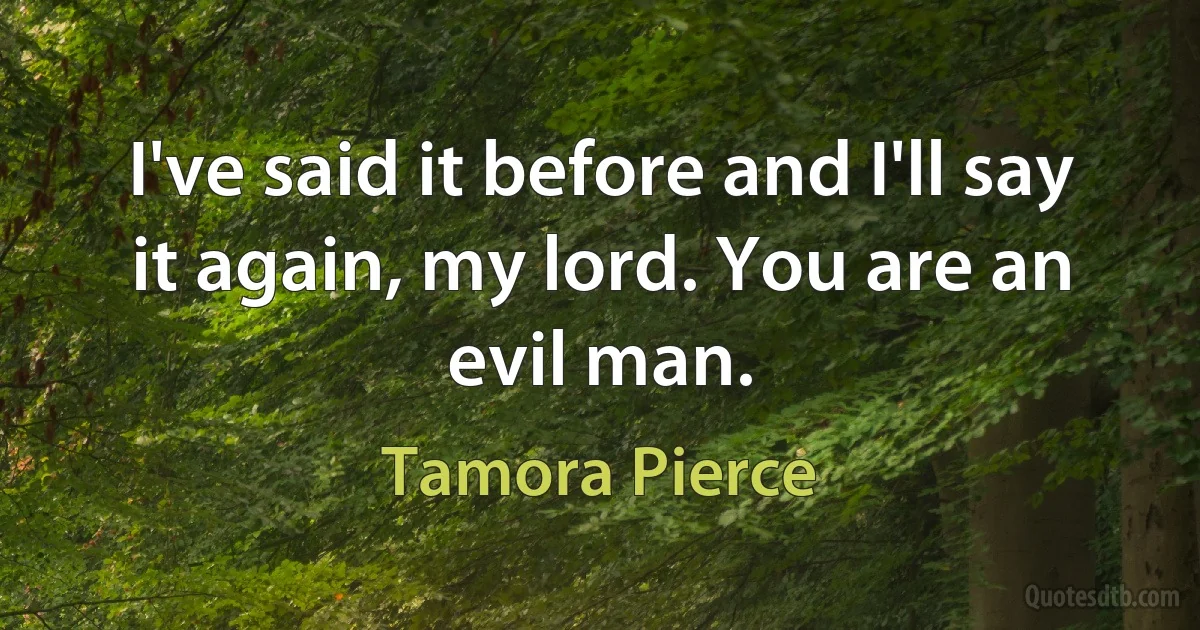 I've said it before and I'll say it again, my lord. You are an evil man. (Tamora Pierce)