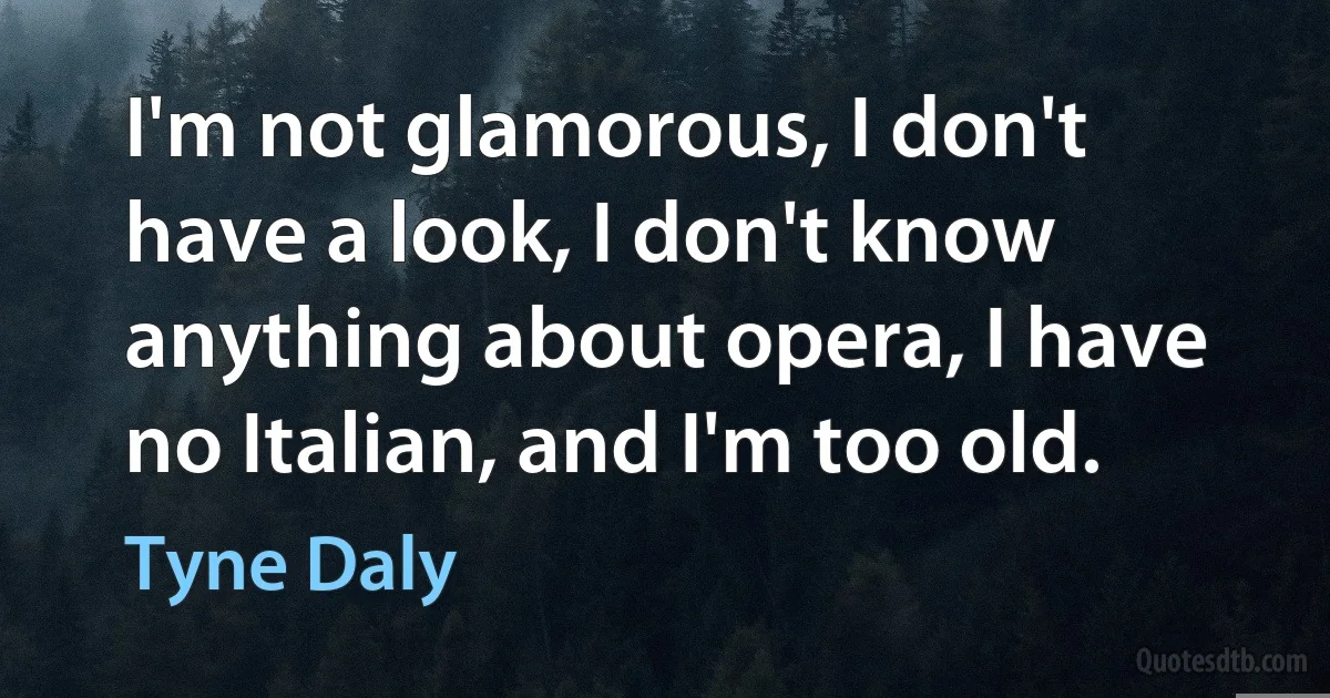 I'm not glamorous, I don't have a look, I don't know anything about opera, I have no Italian, and I'm too old. (Tyne Daly)