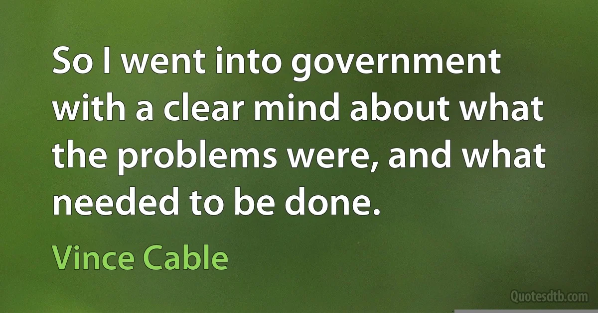 So I went into government with a clear mind about what the problems were, and what needed to be done. (Vince Cable)