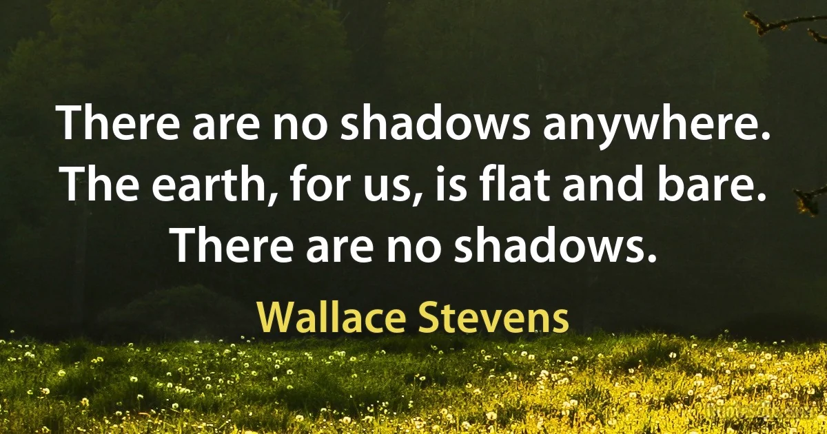 There are no shadows anywhere.
The earth, for us, is flat and bare.
There are no shadows. (Wallace Stevens)