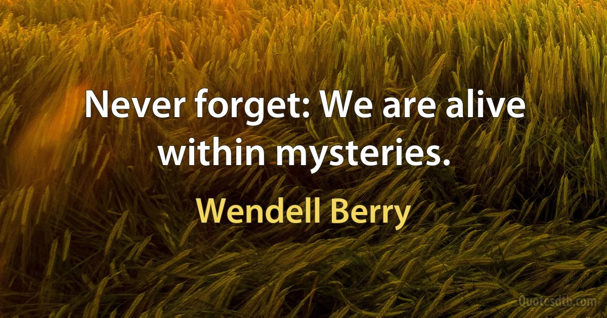 Never forget: We are alive within mysteries. (Wendell Berry)