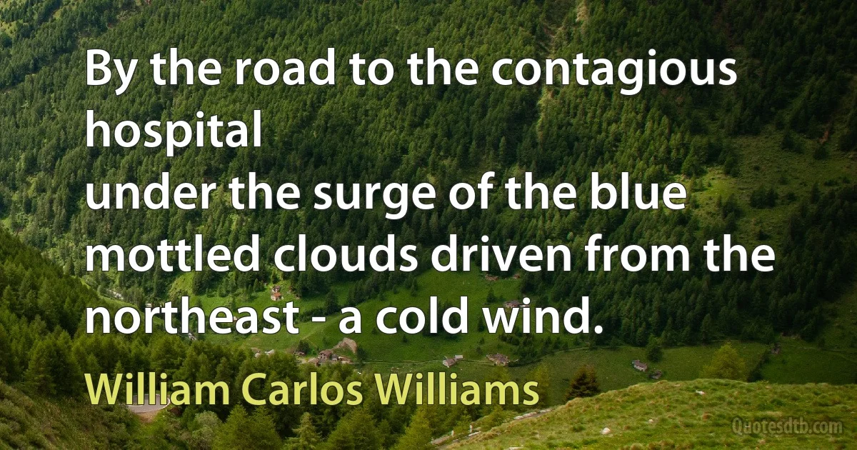 By the road to the contagious hospital
under the surge of the blue
mottled clouds driven from the
northeast - a cold wind. (William Carlos Williams)