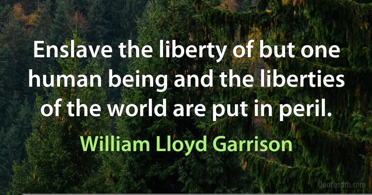 Enslave the liberty of but one human being and the liberties of the world are put in peril. (William Lloyd Garrison)