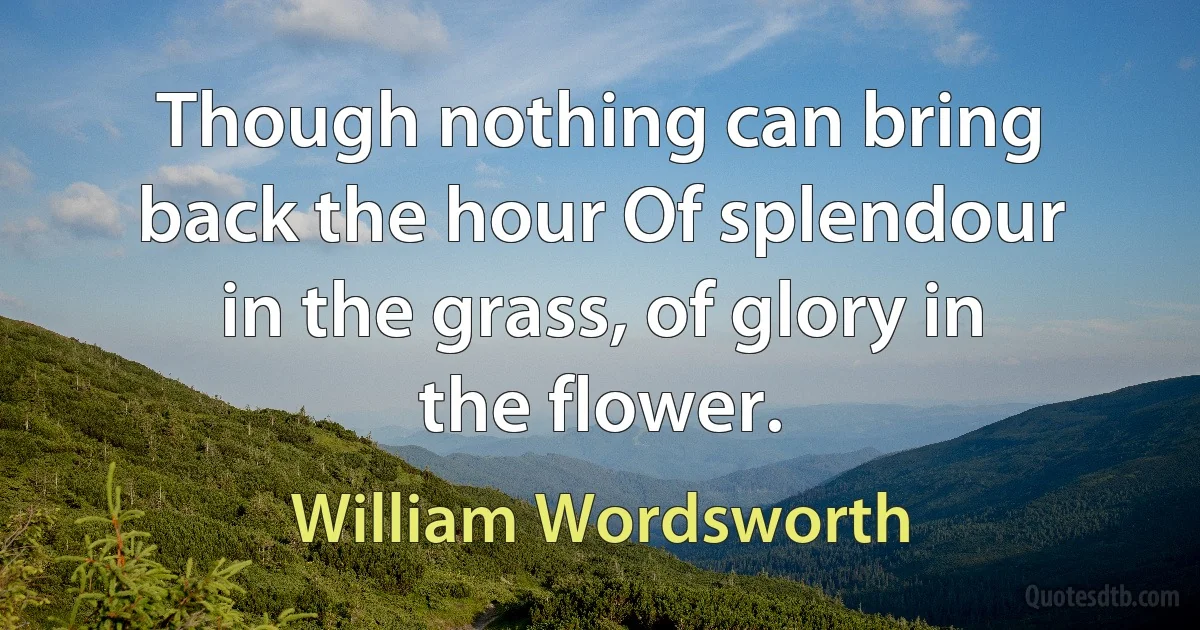 Though nothing can bring back the hour Of splendour in the grass, of glory in the flower. (William Wordsworth)