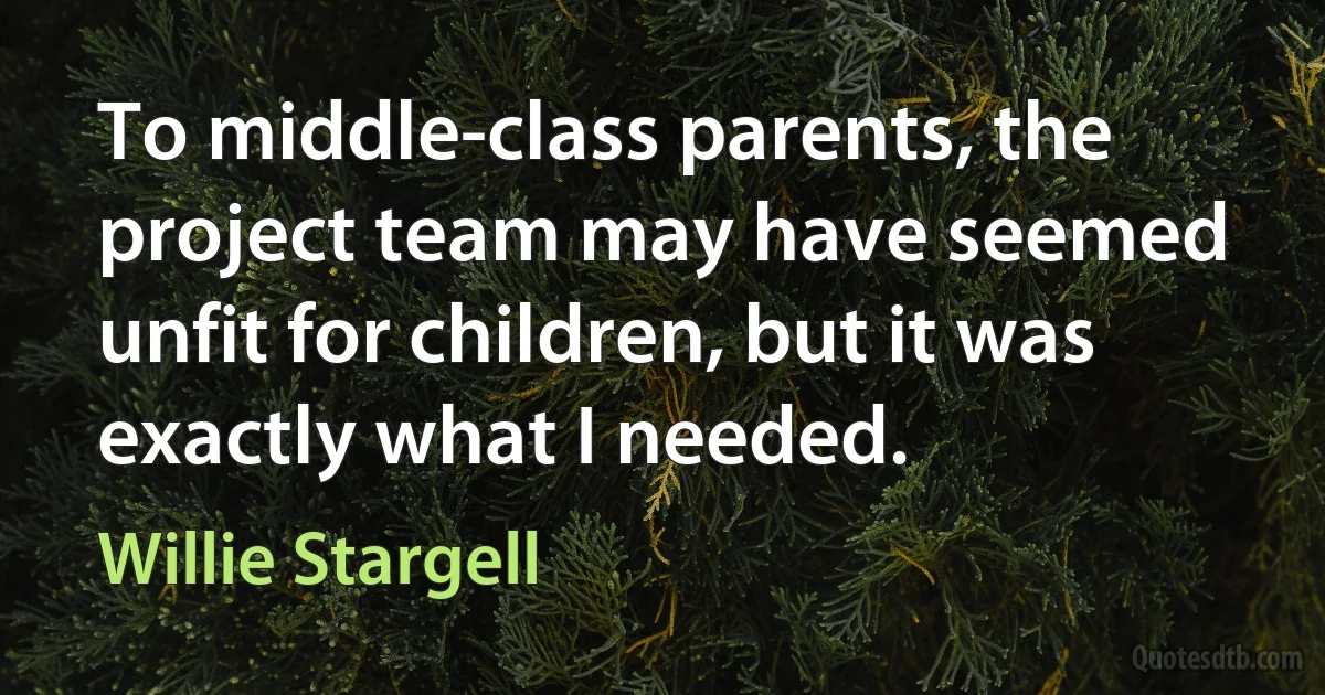 To middle-class parents, the project team may have seemed unfit for children, but it was exactly what I needed. (Willie Stargell)