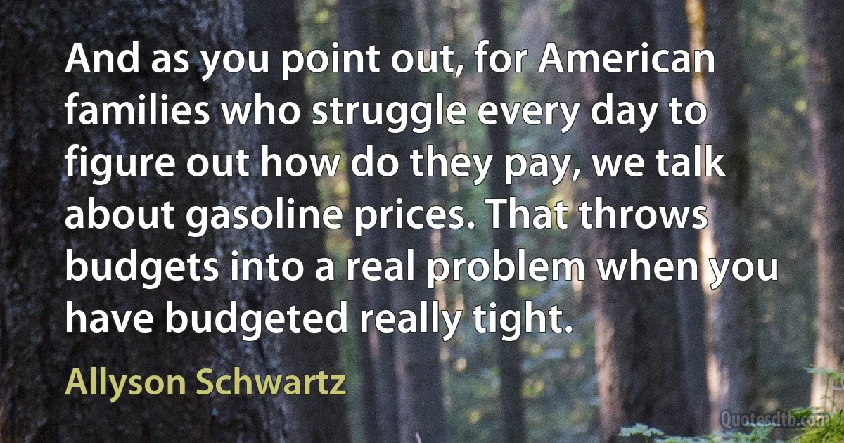 And as you point out, for American families who struggle every day to figure out how do they pay, we talk about gasoline prices. That throws budgets into a real problem when you have budgeted really tight. (Allyson Schwartz)