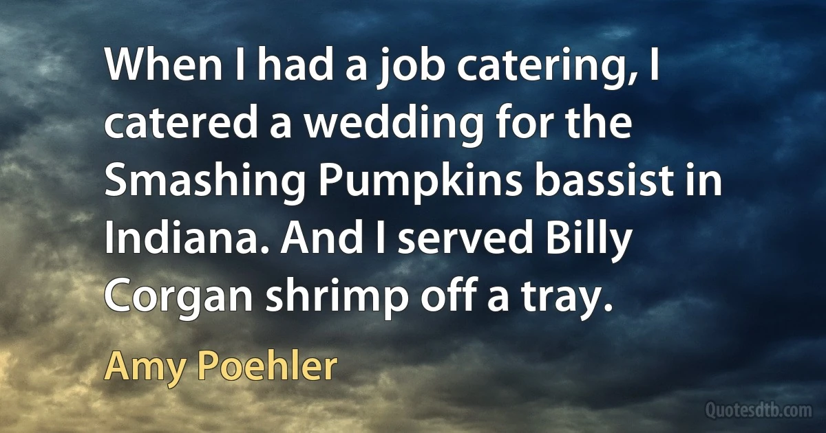 When I had a job catering, I catered a wedding for the Smashing Pumpkins bassist in Indiana. And I served Billy Corgan shrimp off a tray. (Amy Poehler)