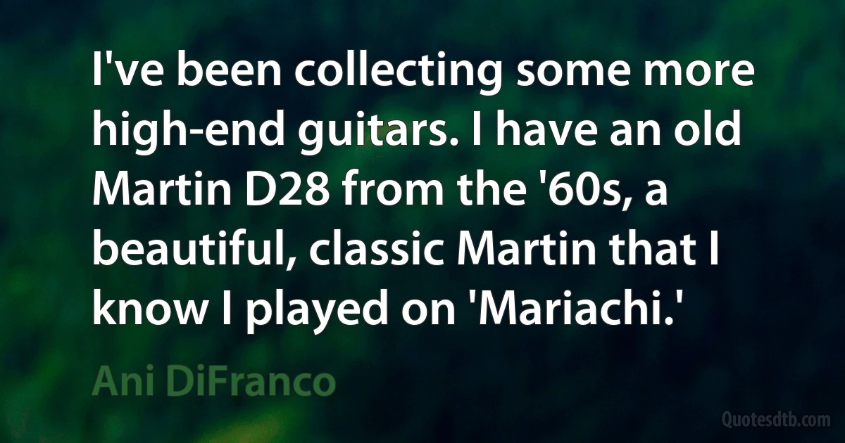 I've been collecting some more high-end guitars. I have an old Martin D28 from the '60s, a beautiful, classic Martin that I know I played on 'Mariachi.' (Ani DiFranco)