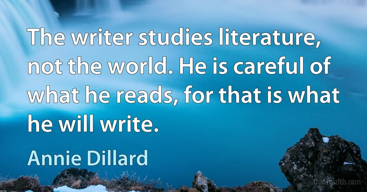 The writer studies literature, not the world. He is careful of what he reads, for that is what he will write. (Annie Dillard)