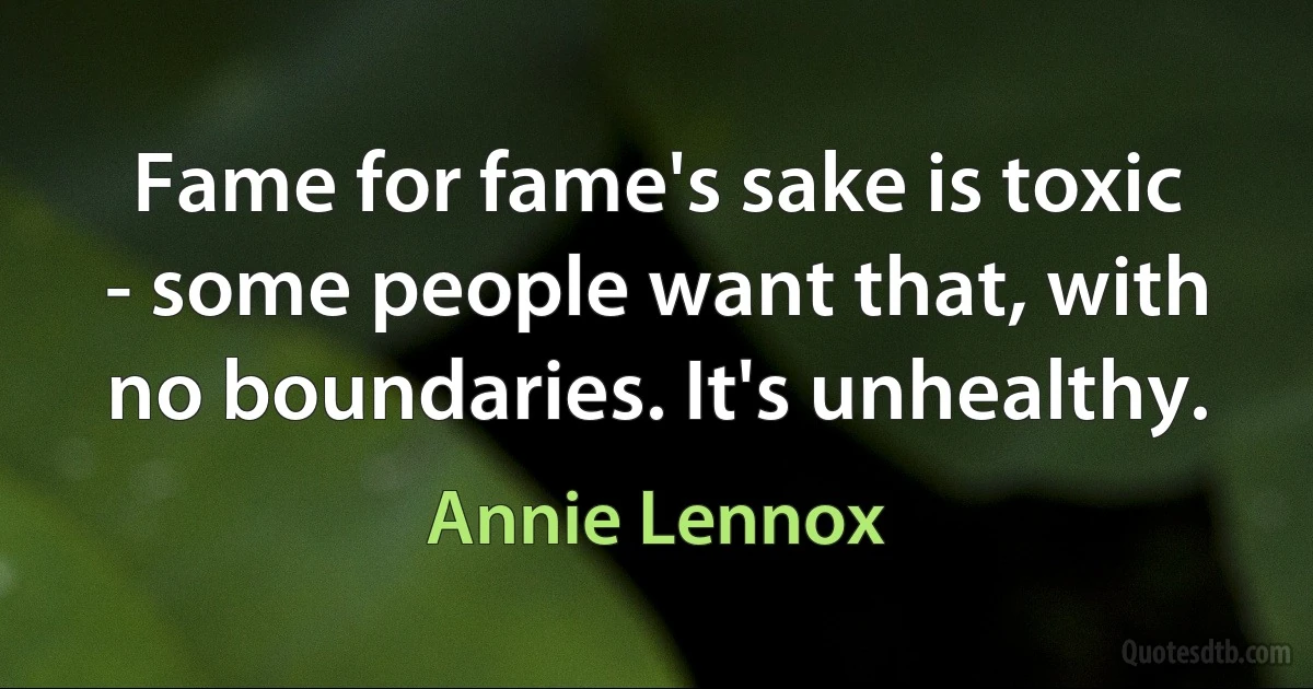 Fame for fame's sake is toxic - some people want that, with no boundaries. It's unhealthy. (Annie Lennox)