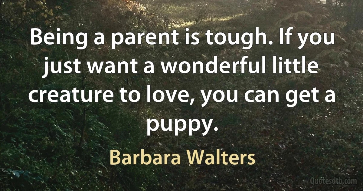 Being a parent is tough. If you just want a wonderful little creature to love, you can get a puppy. (Barbara Walters)