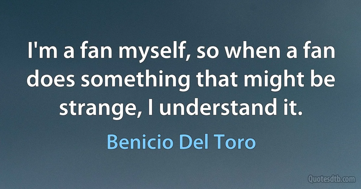 I'm a fan myself, so when a fan does something that might be strange, I understand it. (Benicio Del Toro)