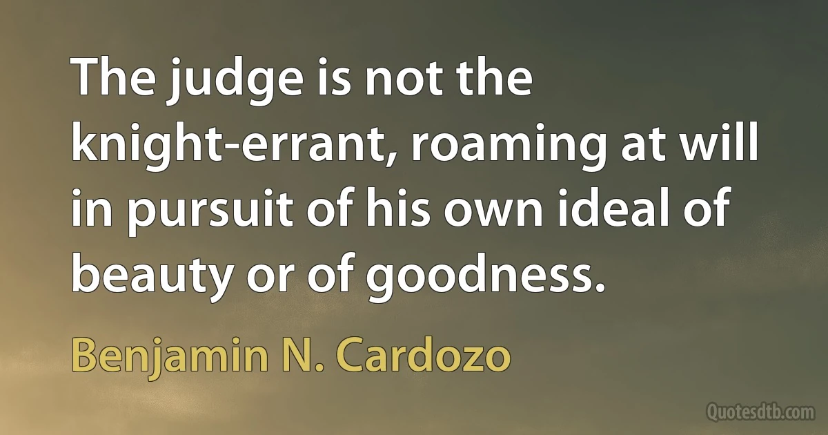 The judge is not the knight-errant, roaming at will in pursuit of his own ideal of beauty or of goodness. (Benjamin N. Cardozo)