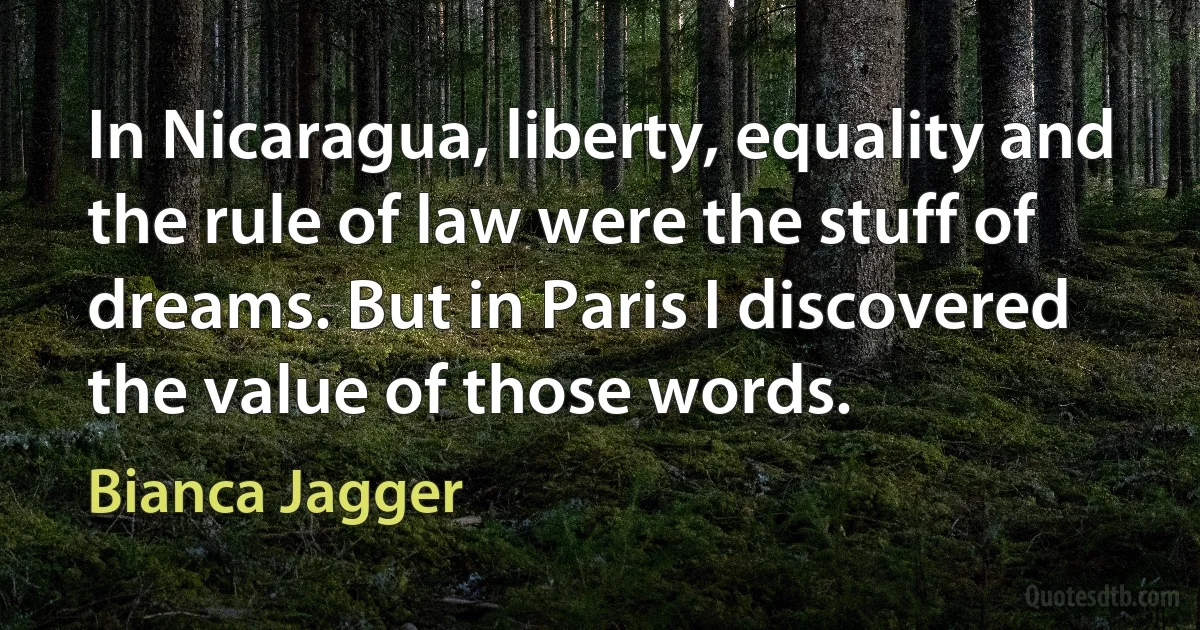 In Nicaragua, liberty, equality and the rule of law were the stuff of dreams. But in Paris I discovered the value of those words. (Bianca Jagger)