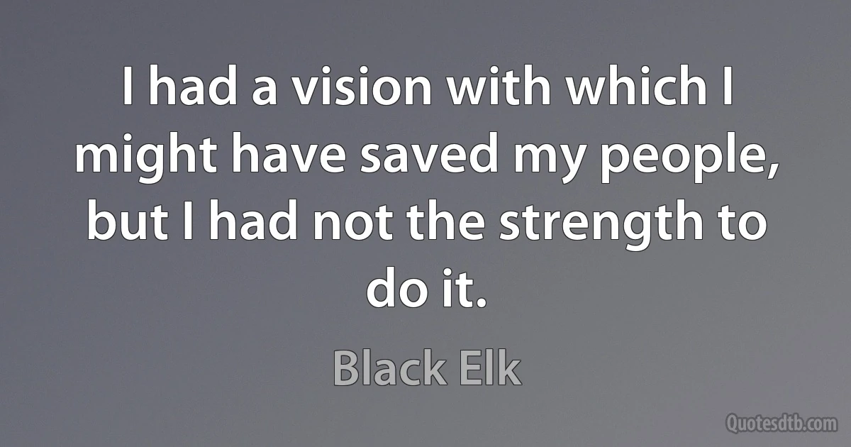 I had a vision with which I might have saved my people, but I had not the strength to do it. (Black Elk)