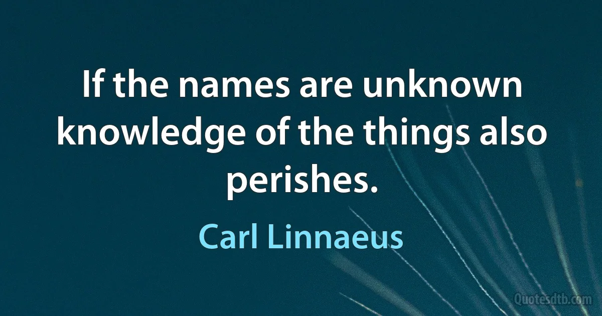 If the names are unknown knowledge of the things also perishes. (Carl Linnaeus)