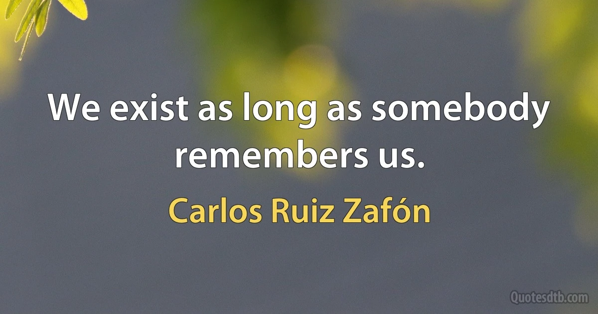 We exist as long as somebody remembers us. (Carlos Ruiz Zafón)