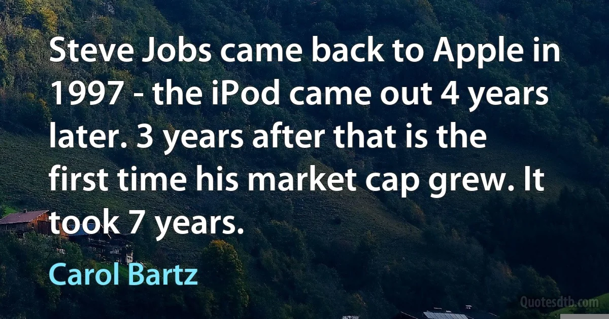 Steve Jobs came back to Apple in 1997 - the iPod came out 4 years later. 3 years after that is the first time his market cap grew. It took 7 years. (Carol Bartz)