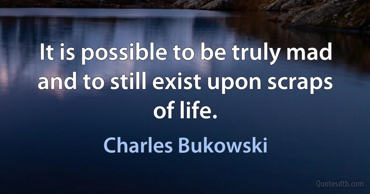 It is possible to be truly mad and to still exist upon scraps of life. (Charles Bukowski)